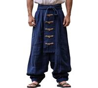 Pantalones de lino para hombre medievales renacentistas, pantalones harén medievales, vintage, bombachos, tallas grandes, pantalones de Aladin, corte holgado, pantalones de entrepierna ancha