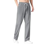 Pantalones de lino para hombre, pantalones holgados para gimnasio, chef, ajustados, chinos, holgados, para senderismo, trabajo, gimnasio, casual, pantalones de senderismo regulares, gris, XXL