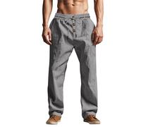 Pantalones de lino para hombre, para playa, boda, pierna recta, ajuste relajado, ligeros, transpirables, vacaciones, playa, yoga, descanso, gris, 3XL