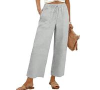 Pantalones de lino para mujer, de pierna ancha, informales, sueltos, con cintura y pantalones a rayas, ajustados, gris, M
