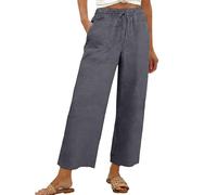 Pantalones de lino para mujer, de pierna ancha, informales, sueltos, con cintura y pantalones a rayas, ajustados, gris oscuro, S