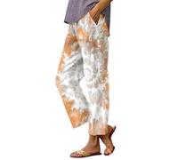 Pantalones de lino para mujer, de verano, de pierna recta, elásticos, cintura alta, pantalones de verano con estampado de flores, pantalones rectos ligeros y aireados, cómodos pantalones de muselina