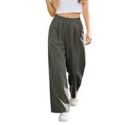 Pantalones de lino para mujer, de verano, palazzo, con pliegues en la cintura, pantalones holgados, pantalones de ocio, cintura alta, pantalones de entrenamiento, holgados, pantalones de chándal