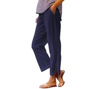 Pantalones de lino para mujer, ligeros y aireados, pantalones de verano 7/8, elegantes pantalones de tela sueltos de lino de algodón, pantalones de ocio, pantalones modernos con bolsillos, cómodos