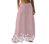 Pantalones de lino para mujer, pantalones de lino para mujer, estilo festivo, estilo retro, estampado étnico, pantalones casuales para mujer, ajuste cómodo y relajado, perfecto para verano, playa y