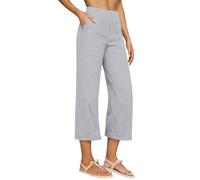 Pantalones de lino para mujer, pantalones de lino para mujer, modernos e informales, color sólido, algodón y cintura alta tres cuartos, pantalones casuales sueltos para mujer, Reino Unido, gris, M
