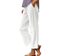 Pantalones de lino para mujer, pantalones de playa de cintura alta, algodón y lino, pantalones cómodos de tela monocolor, muselina, pantalones de verano transpirables, cintura elástica al aire libre