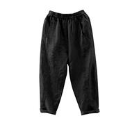 Pantalones de lino para mujer, pantalones de verano 3/4, cintura alta, algodón, lino, empalme de tela monocolor, muselina, secado rápido, pantalones de ocio al aire libre, cintura elástica, pantalones