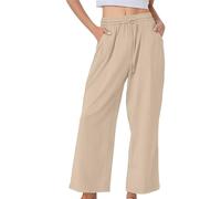 Pantalones de lino para mujer, pantalones de verano de cintura alta, algodón y lino, pantalones cómodos de tela monocolor, muselina, pantalones de ocio transpirables, cintura elástica al aire libre