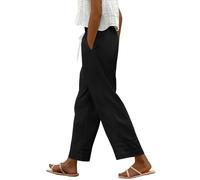 Pantalones de lino para mujer, pantalones de verano de cintura alta, muselina de lino, pantalones de tela transpirable, monocolor, ligeros, de secado rápido, pantalones de playa al aire libre, cintura