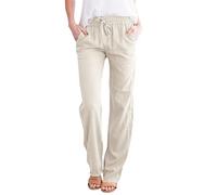 Pantalones de lino para mujer, pantalones de verano de muselina, pantalones de tela, pantalones de ocio, informales, pantalones de playa, pantalones de verano con bolsillos, Beige-1, XL