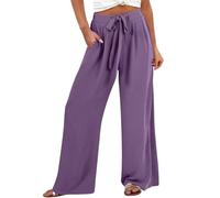 Pantalones de lino para mujer, pantalones largos de verano, pantalones de palazzo, cintura alta, pantalones de ocio, pantalones de algodón y lino, pantalones ligeros de verano, elegantes pantalones de