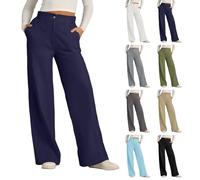 Pantalones de lino para mujer, pantalones palazzo de algodón para mujer, pantalones de lino con botones de color puro con bolsillos, pantalones de algodón holgados de color puro para negocios, trabajo
