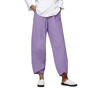 Pantalones de lino para mujer, talla grande, pantalones harén de algodón para mujer, pantalones de descanso de color puro, pantalones clásicos versátiles de muselina, pantalones palazzo, cómodos