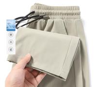Pantalones de longitud completa para hombre, hechos con mezcla de tela de seda de hielo transpirable y cintura con cordón funcional (L caqui)