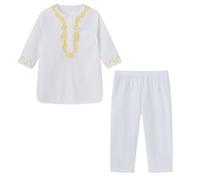Pantalones de manga larga para niños y niñas, primavera, verano y otoño, tamaño mediano y grande, patrón de bordado redondo, bolsillo para corbata, ropa de bebé (blanco, 9-10 años)