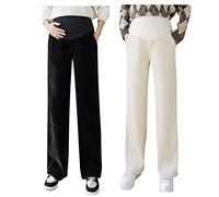 Pantalones de maternidad negros sueltos - Pantalones de pana elásticos para mujer, pierna ancha, pantalones sueltos para el tiempo libre, pantalones de pana para maternidad, cálidos, pantalones de
