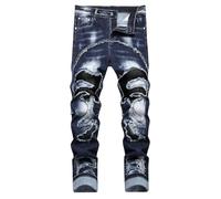 Pantalones de mezclilla ajustados para hombre, elásticos, ajustados, retro, para hombre, ajuste regular, pierna recta, a la moda, talla grande, casual, holgados, para hombre, pierna ancha, acogedores