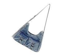 Pantalones de mezclilla casuales desgastados con bolsillos interiores espaciosos para los hombros, cómoda correa cruzada práctica de pantalones de mezclilla en los hombros, Azul, Belleza masiva