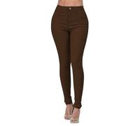 Pantalones de mezclilla elásticos para mujer, pantalones ajustados para mujer, pantalones elásticos ajustados con bolsillos, cremallera en toda la cintura, botón de marca, café, M