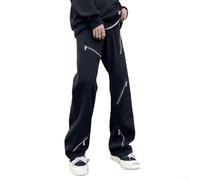 Pantalones de mezclilla holgados de pierna ancha para hombre, estilo hip hop, para moda callejera (M negro)