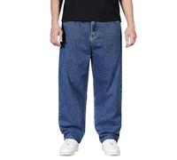 Pantalones de mezclilla holgados para hombre, estilo hip hop, de algodón, para trabajo, color sólido, ajuste holgado, rectos, pierna ancha, pantalones de mezclilla elásticos, azul oscuro, 4XL