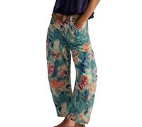 Pantalones de mezclilla holgados para mujer, pierna ancha, tiro medio, holgados, holgados, con bolsillos, estampado de flores, pantalones rectos con botones y cierre de cremallera, azul, L