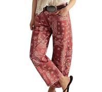 Pantalones de mezclilla holgados para mujer, pierna ancha, tiro medio, holgados, holgados, con bolsillos, estampado de flores, pantalones rectos con botones y cierre de cremallera, hot pink, S