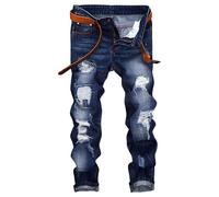 Pantalones de mezclilla para hombre, rasgados, desgastados, ajustados, pierna recta, estilo casual, hip hop, ajustados, estilo hip hop, azul, 44