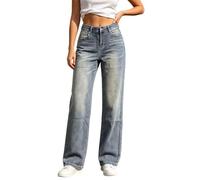 Pantalones de mezclilla para mujer, pantalones casuales de cintura alta, detalle de alas de lentejuelas, ajuste relajado, estilo vaquero, cómodos, a la moda, ropa de calle, fiesta, fin de semana, azul