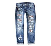 Pantalones de mezclilla para mujer, pantalones de mezclilla pequeños, pantalones de cintura alta, holgados, rasgados, pierna recta, jeans elásticos para mamá, rosso, XL
