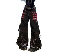 Pantalones de Mezclilla Y2K de Cintura Alta para Mujer, Estilo gótico, Holgados, góticos, Estilo Cargo, Pierna Ancha, Recta, Punk, Pantalones Sueltos, Ropa de Calle, Negro-e, S