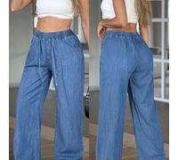 Pantalones de moda para mujer, de tela tipo denim fino y , versátiles, holgados, estilo casual de de jeans, cintura elástica con cordón ajustable, ropa casual para mujer, de prendas de vestir de denim