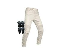 Pantalones De Moto Impermeables Blancos Vintage Pantalones Vaqueros for Montar En Moto Nueva Armadura Mejorada Desmontable Pantalones Protectores Unisex (Color : White, Size : Large/32)