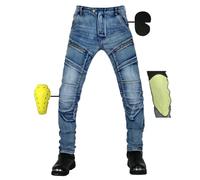 Pantalones de Moto Para Mujer/hombre Fabricados con Tela Stretch denim, Pantalón de Protección Para Motocicleta,Pantalones con Bolsillos Y 4 Almohadillas Protectoras Desmontables (Blue Male-B,2XL)