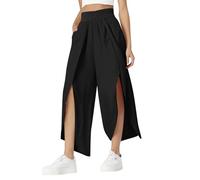 Pantalones de mujer 2026 a la moda, cintura alta, pantalones abiertos para Europa y los Estados Unidos, relajados, informales, yoga, Negro, S