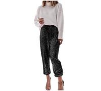 Pantalones de mujer 36 para mujer, de cintura alta, con lentejuelas, holgadas, con drapeado ancho, pantalones informales, pantalones blancos, medicina, Negro n.º 3., M
