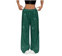 Pantalones de mujer 36 para mujer, de cintura alta, con lentejuelas, holgadas, con drapeado ancho, pantalones informales, pantalones blancos, medicina, Verde n.º 2., S