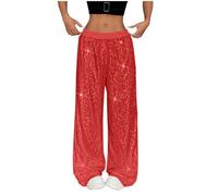 Pantalones de mujer 36 para mujer, de cintura alta, con lentejuelas, holgadas, con drapeado ancho, pantalones informales, pantalones blancos, medicina, Rojo n.º 2., S