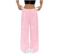 Pantalones de mujer 36 para mujer, de cintura alta, con lentejuelas, holgadas, con drapeado ancho, pantalones informales, pantalones blancos, medicina, Rosa n.º 2., S