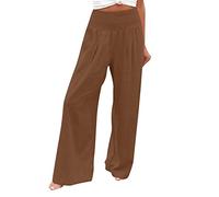 Pantalones de mujer Ancho Pierna Lino Chic Fluido Fitness Pantalones de Talle Alto Correr genérico Casual Ligero Overwear Slim Transpirable Pantalones de Verano Ligero Playa, café, XXXL