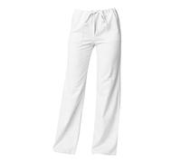 Pantalones de mujer Ancho Pierna Lino Pantalones Harem Cintura Elasticulada Correr genérico Casual Ligeras Vestir Elegantes Pantalones Primavera Verano Pantalones para Adolescentes Y Niñas, blanco, S