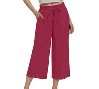 Pantalones de mujer con cintura elástica, talla grande, holgados, holgados, para el Reino Unido, informales, color sólido, pierna ancha, pantalones de pierna recta, forro polar, cómodos, rosso, L