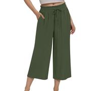 Pantalones de mujer con cintura elástica, talla grande, holgados, holgados, para el Reino Unido, informales, color sólido, pierna ancha, pantalones de pierna recta, forro polar, cómodos, verde, L