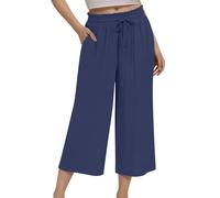Pantalones de mujer con cintura elástica, talla grande, holgados, holgados, para el Reino Unido, informales, color sólido, pierna ancha, pantalones de pierna recta, forro polar, cómodos, azul marino