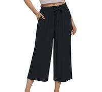 Pantalones de mujer con cintura elástica, talla grande, holgados, holgados, para el Reino Unido, informales, color sólido, pierna ancha, pantalones de pierna recta, forro polar, cómodos, Negro, S
