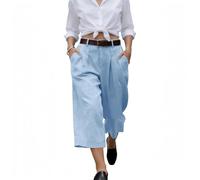 Pantalones de Mujer de algodón y Lino para Verano: de Pierna Ancha, Cintura elástica, Estilo Casual Capri, Plisados, de Talle Alto y Estilo Bermuda. (Light Blue,XL)