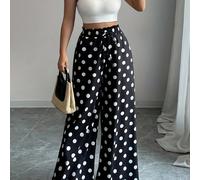 Pantalones de Mujer de Pierna Ancha con Cintura y Largo Completo - Estampado de Puntos Grandes, Elegantes, Tela No Elástica y Lavable a Máquina para , Verano y Otoño, Outfits Casuales y Elegantes