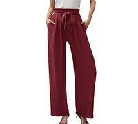 Pantalones de mujer de pierna ancha para mujer, ligeros, cintura ajustable, pajarita, holgados, cómodos, casuales, con bolsillo, rosso, XL