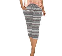 Pantalones de mujer para tiempo libre, playa, estilo bohemio, estampados, corte corto, cintura elástica, bolsillos laterales, aireados, ideales para vacaciones, gris, L